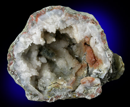 Millerite in Quartz Geode from US Route 27 road cut, Halls Gap, Lincoln County, Kentucky