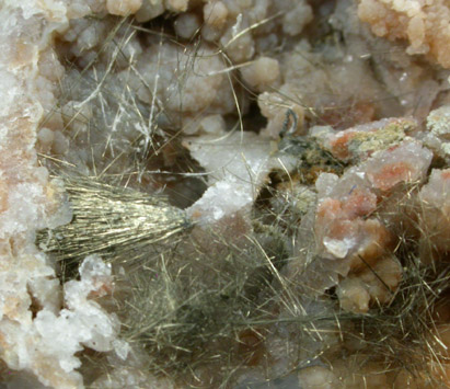 Millerite in Quartz Geode from US Route 27 road cut, Halls Gap, Lincoln County, Kentucky