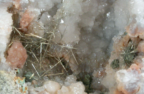 Millerite in Quartz Geode from US Route 27 road cut, Halls Gap, Lincoln County, Kentucky