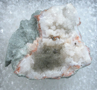 Millerite with Pyrite in Quartz Geode from US Route 27 road cut, Halls Gap, Lincoln County, Kentucky