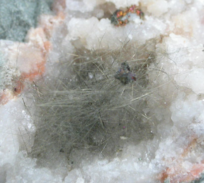 Millerite with Pyrite in Quartz Geode from US Route 27 road cut, Halls Gap, Lincoln County, Kentucky