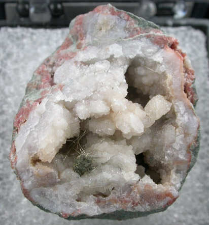 Millerite and Marcasite in Quartz Geode from US Route 27 road cut, Halls Gap, Lincoln County, Kentucky