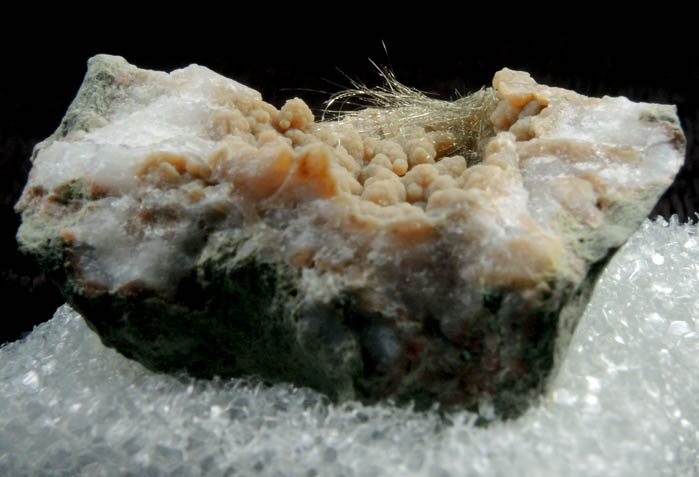 Millerite (with twisted spiral crystals) in Quartz Geode from US Route 27 road cut, Halls Gap, Lincoln County, Kentucky