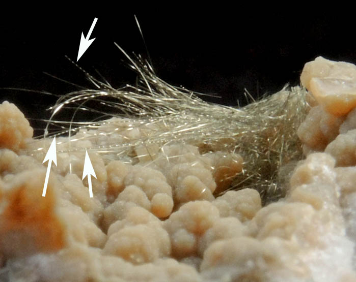 Millerite (with twisted spiral crystals) in Quartz Geode from US Route 27 road cut, Halls Gap, Lincoln County, Kentucky