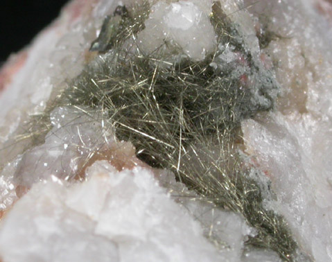 Millerite in Quartz Geode from US Route 27 road cut, Halls Gap, Lincoln County, Kentucky