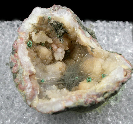 Millerite and Pyrite in Quartz Geode from US Route 27 road cut, Halls Gap, Lincoln County, Kentucky