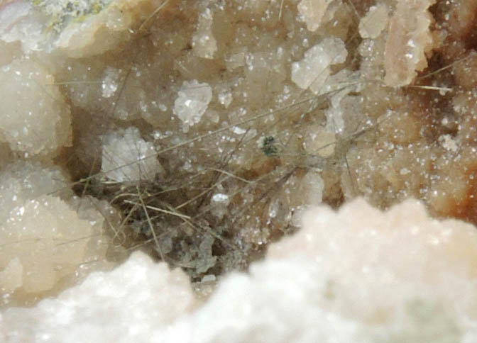 Millerite in Quartz Geode from US Route 27 road cut, Halls Gap, Lincoln County, Kentucky