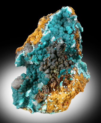 Rosasite, Hemimorphite, Aurichalcite, Goethite from 79 Mine, Banner District, near Hayden, Gila County, Arizona