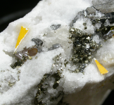 Lengenbachite, Sartorite, Pyrite, Sphalerite from Lengenbach Quarry, Binntal, Canton Wallis, Switzerland (Type Locality for Lengenbachite)