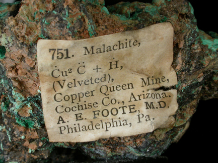 Malachite from Copper Queen Mine, Bisbee, Cochise County, Arizona