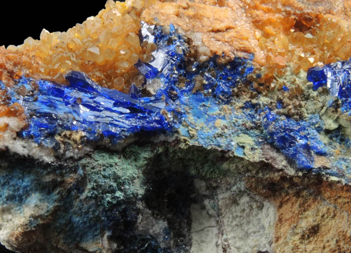 Linarite on Quartz from Grand Reef Mine, Aravaipa District, Graham County, Arizona