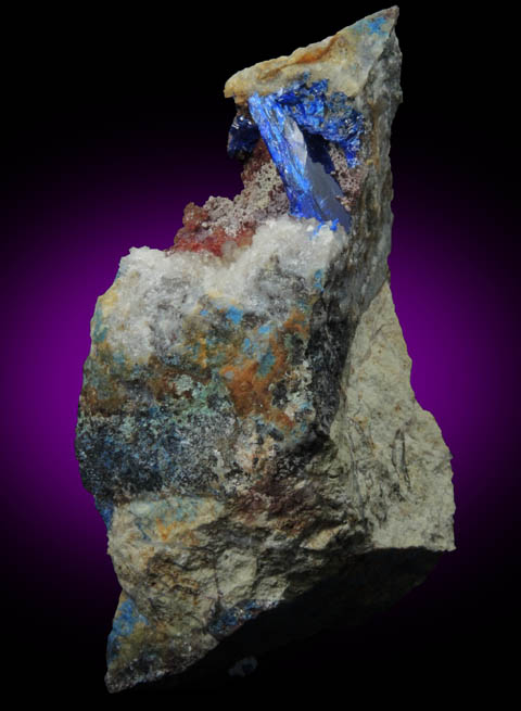 Linarite on Quartz from Grand Reef Mine, Aravaipa District, Graham County, Arizona