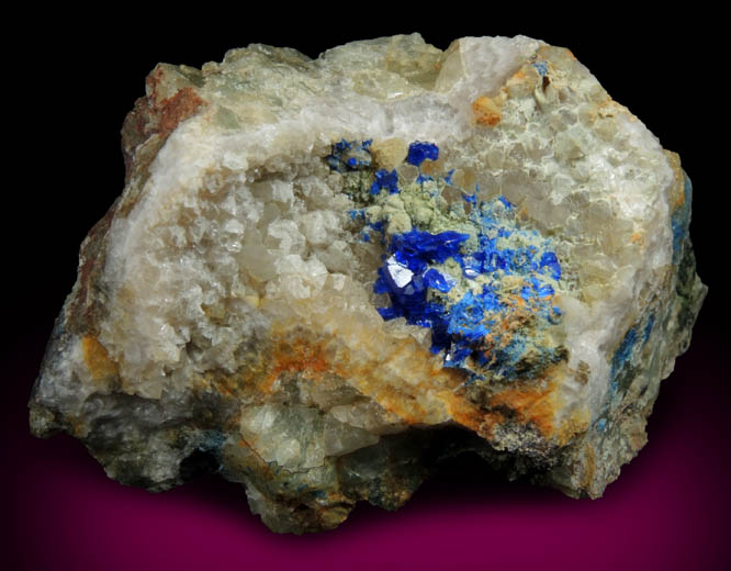 Linarite on Quartz from Grand Reef Mine, Aravaipa District, Graham County, Arizona