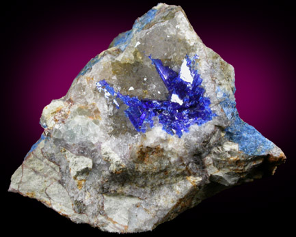 Linarite on Quartz from Grand Reef Mine, Aravaipa District, Graham County, Arizona