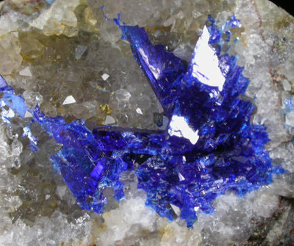 Linarite on Quartz from Grand Reef Mine, Aravaipa District, Graham County, Arizona