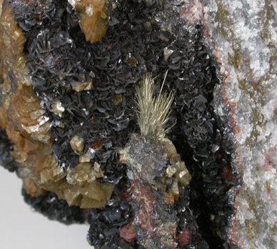 Millerite with Dolomite, Hematite, Quartz from Sterling Mine, Antwerp, Jefferson County, New York