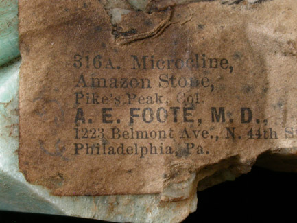 Microcline var. Amazonite from Pike's Peak Batholith, El Paso County, Colorado