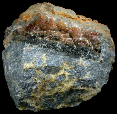 Hemimorphite var. Calamine with Greenockite on Galena from Saucon Valley Zinc Mines, Friedensville, Lehigh County, Pennsylvania
