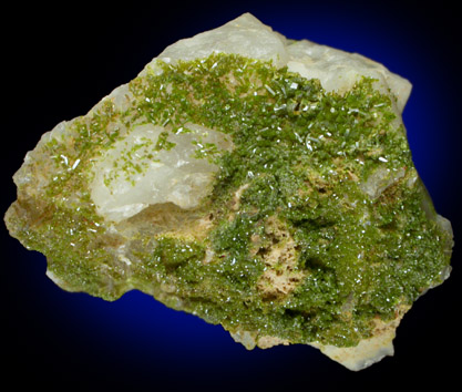 Pyromorphite on Quartz from Wheatley Mine, Phoenixville, Chester County, Pennsylvania