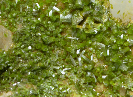 Pyromorphite on Quartz from Wheatley Mine, Phoenixville, Chester County, Pennsylvania