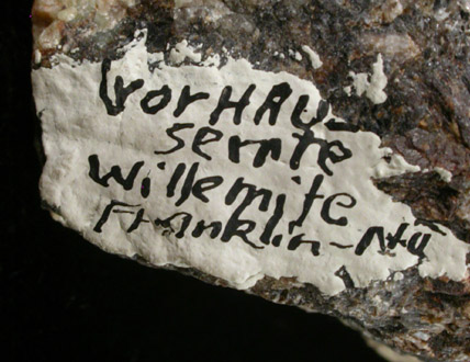 Chrysotile var. Vorhauserite with Willemite from Franklin Mining District, Sussex County, New Jersey