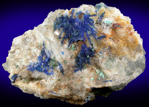 Linarite and Malachite on Barite from Hansonburg District, 8.5 km south of Bingham, Socorro County, New Mexico