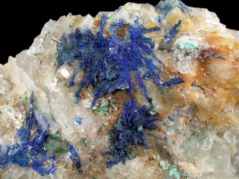 Linarite and Malachite on Barite from Hansonburg District, 8.5 km south of Bingham, Socorro County, New Mexico