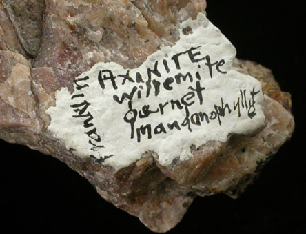 Axinite-(Fe), Willemite, Andradite from Franklin Mining District, Sussex County, New Jersey