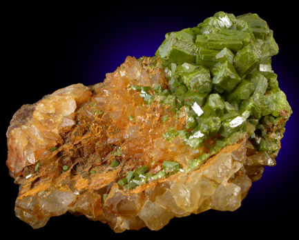 Pyromorphite on Quartz from Wheatley Mine, Phoenixville, Chester County, Pennsylvania