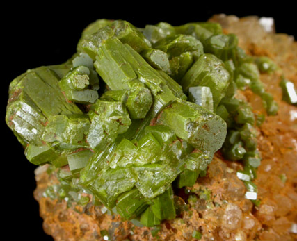 Pyromorphite on Quartz from Wheatley Mine, Phoenixville, Chester County, Pennsylvania