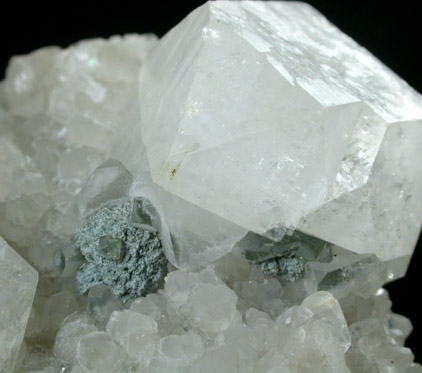 Apophyllite with Babingtonite on Calcite from Prospect Park Quarry, Prospect Park, Passaic County, New Jersey