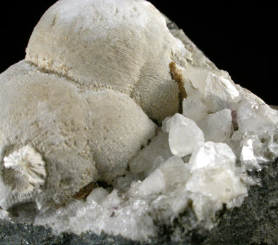 Pectolite on Calcite from New Street Quarry, Paterson, Passaic County, New Jersey