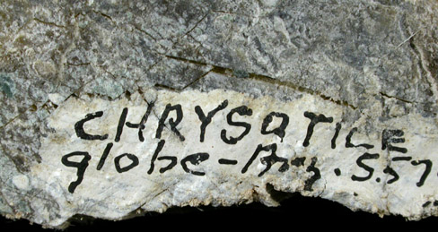 Clinochrysotile from Chrysotile, 42 km NNE of Globe, Gila County, Arizona