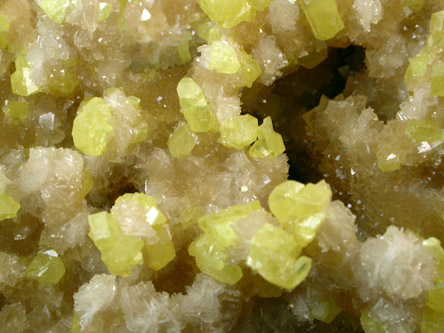Sulfur on Barite from Machow Mine, Tarnobrzeg, Poland