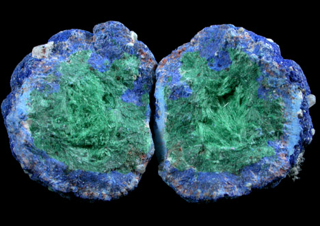 Azurite nodule with Malachite from Blue Ball Mine, 4.8 km south of Miami, Gila County, Arizona
