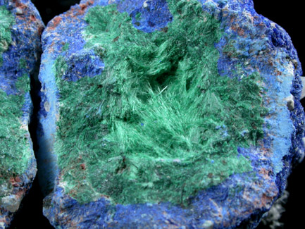 Azurite nodule with Malachite from Blue Ball Mine, 4.8 km south of Miami, Gila County, Arizona