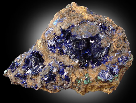 Azurite on limonite matrix from 4750' Level, Phelps Dodge Morenci Mine, Morenci, Arizona