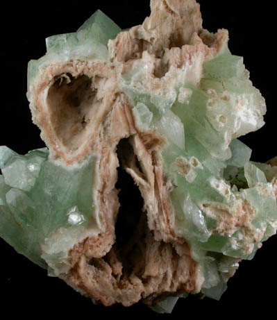 Apophyllite on Heulandite pseudomorphs after Calcite from Jalgaon, Maharashtra, India