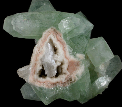 Apophyllite on Heulandite pseudomorphs after Calcite from Jalgaon, Maharashtra, India