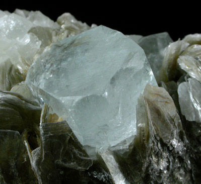 Beryl var. Aquamarine on Muscovite from Dusso, Gilgit District, Gilgit-Baltistan, Pakistan