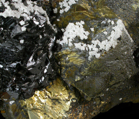 Chalcopyrite, Sphalerite, Pyrite, Calcite from Huanzala Mine, Huallanca District, Huanuco Department, Peru