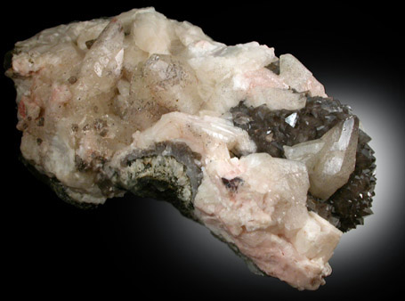 Calcite on Smoky Quartz from road cut near Haddam Neck, Middlesex County, Connecticut