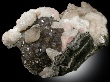 Calcite on Smoky Quartz from road cut near Haddam Neck, Middlesex County, Connecticut