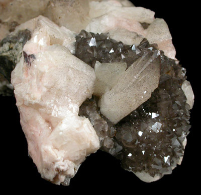 Calcite on Smoky Quartz from road cut near Haddam Neck, Middlesex County, Connecticut