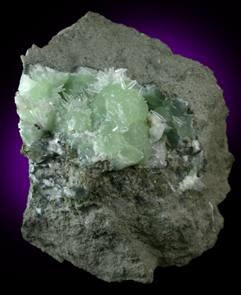 Calcite on Prehnite from O and G Industries Southbury Quarry, Southbury, New Haven County, Connecticut