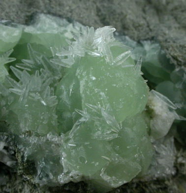 Calcite on Prehnite from O and G Industries Southbury Quarry, Southbury, New Haven County, Connecticut