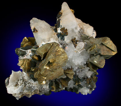 Chalcopyrite and Calcite on Quartz from Concepción del Oro, Zacatecas, Mexico