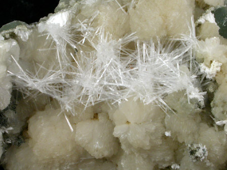 Natrolite on Thomsonite from Prospect Park Quarry, Prospect Park, Passaic County, New Jersey