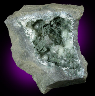Pumpellyite on Prehnite from O and G Industries Southbury Quarry, Southbury, New Haven County, Connecticut