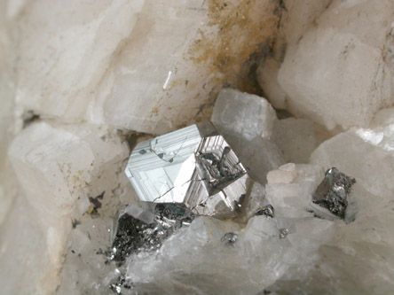 Carrollite in Calcite from Kamoya Mines, Kambove Mining District, 130 km NW of Lubumbashi, Katanga Copperbelt, Lualaba Province, Democratic Republic of the Congo